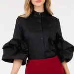 CQBYCQ PUFF SLEEVE POPLIN BLOUSE BLACK