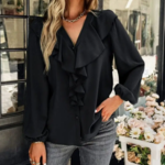 anna kaci Ruffle Front Vintage Blouse