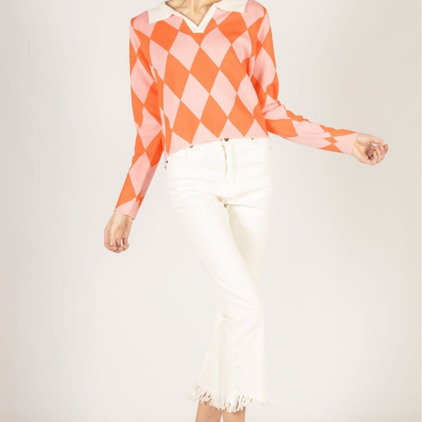 Before You Collection Argyle Knit Long Sleeve Top
