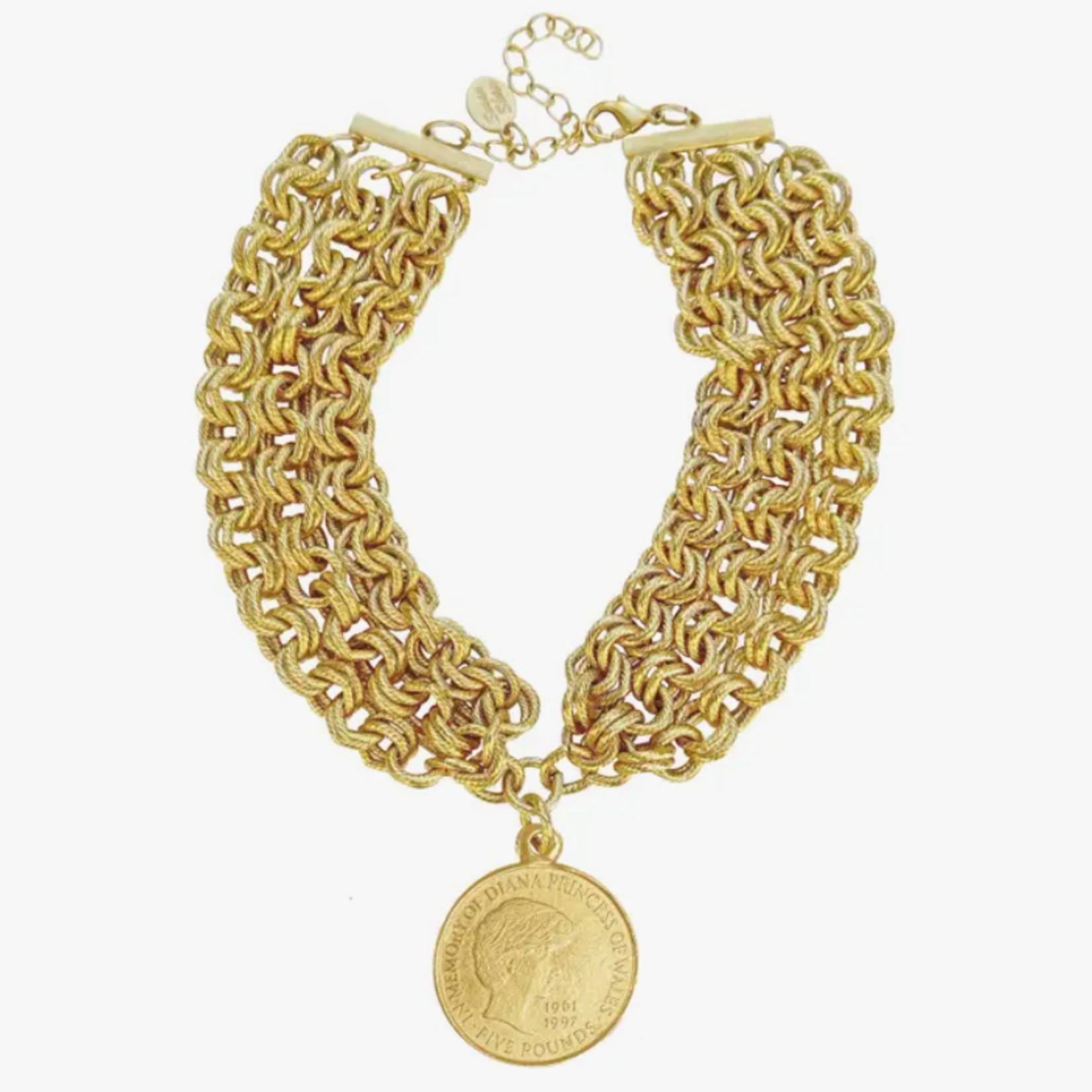 susan shaw Triple Strand Princess Diana Coin Necklace