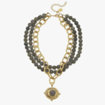 susan shaw Gold Oval on 3 Row Labradorite Necklace