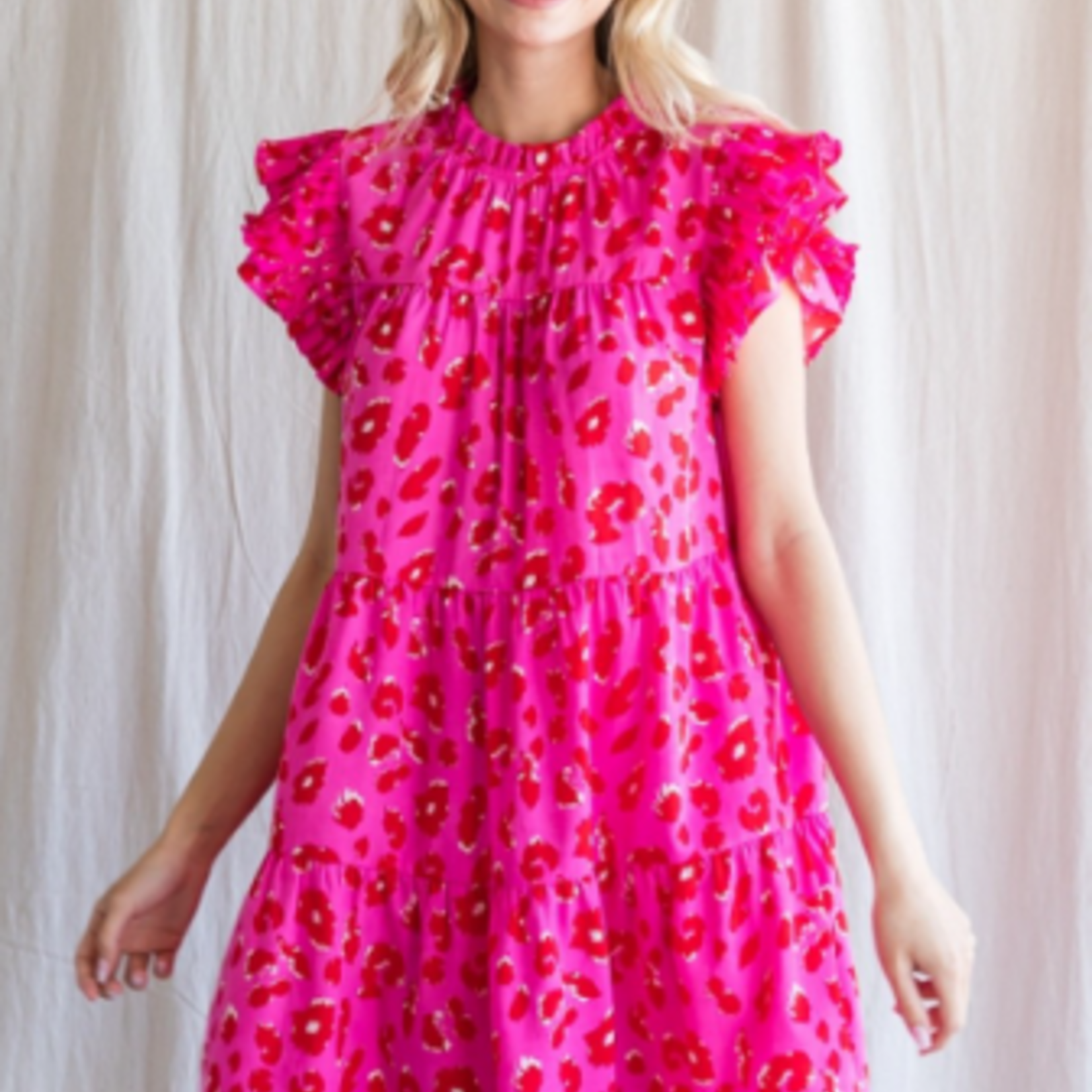 Jodifl Cheetah Printed Ruffle Sleeve Mini Dress