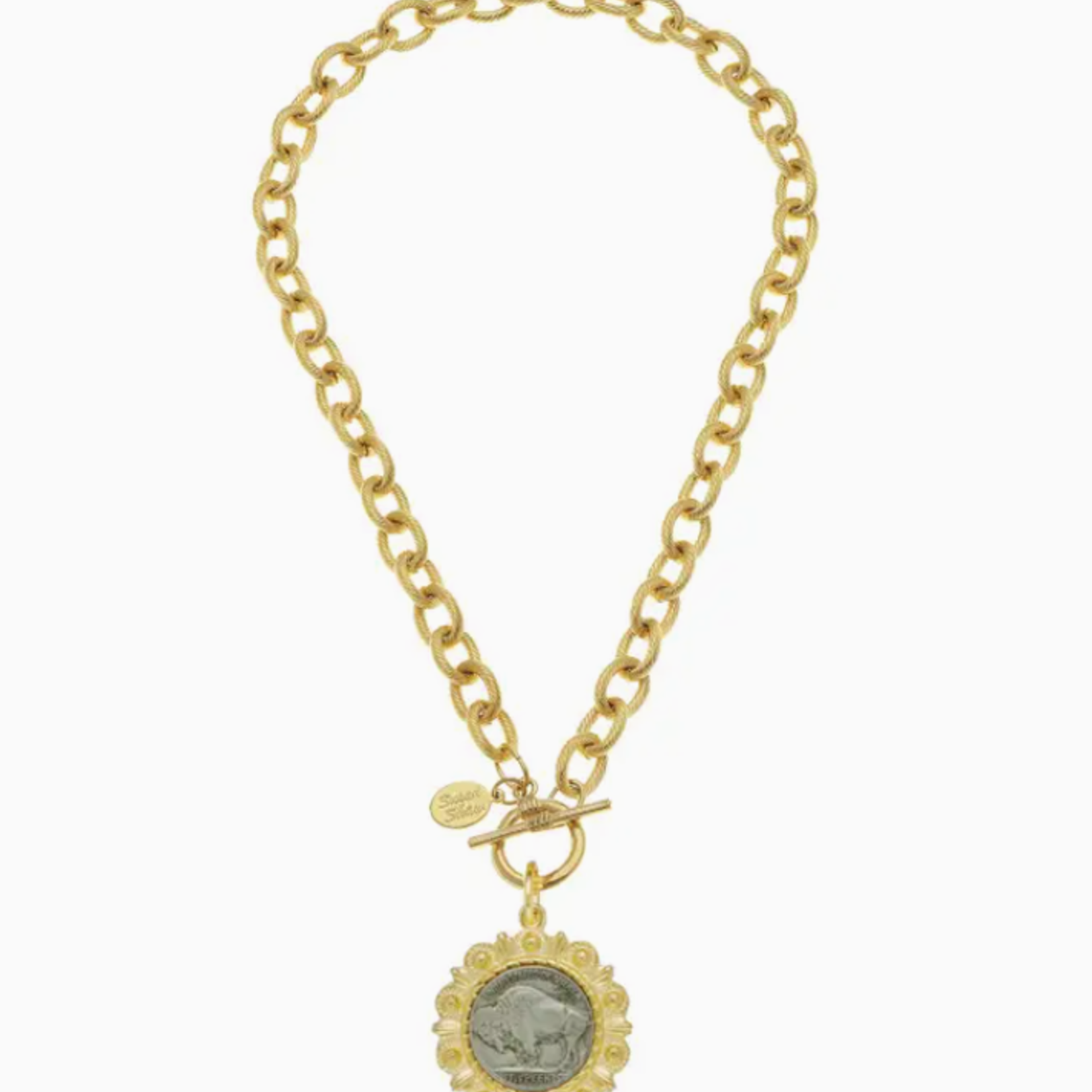 susan shaw Genuine Buffalo Nickel on 24kt Gold Plated Necklace