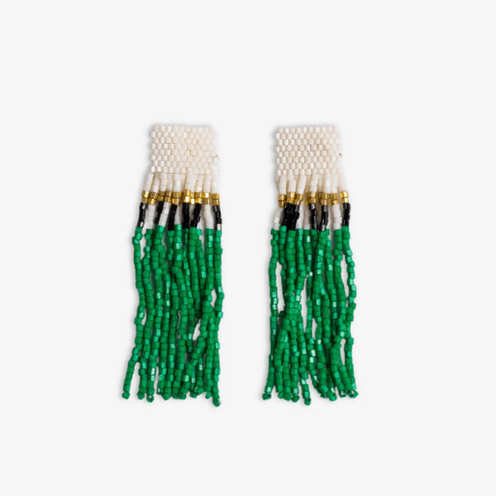 Ink + Alloy Marilyn Colorblock with Center Vertical Black Stripes Fringe Earrings Kelly Green