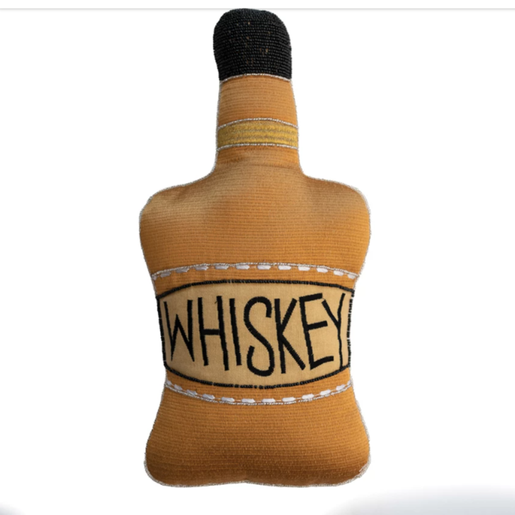 creative Co-op Cotton Bottle Shaped Whiskey Embroidery Pillow