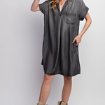 Washed Chambray Dress with Side Pockets
