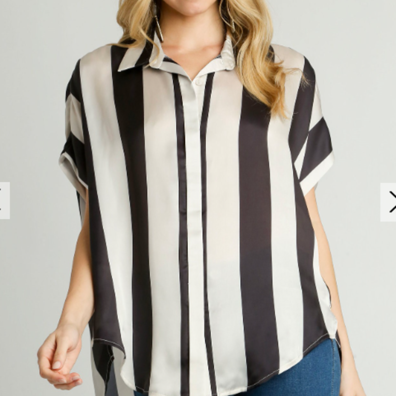 Striped Button Down with High Low Trim Top