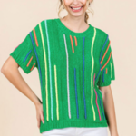 Jodifl Short Sleeve Knit w/ Multi Color Lines Detailing
