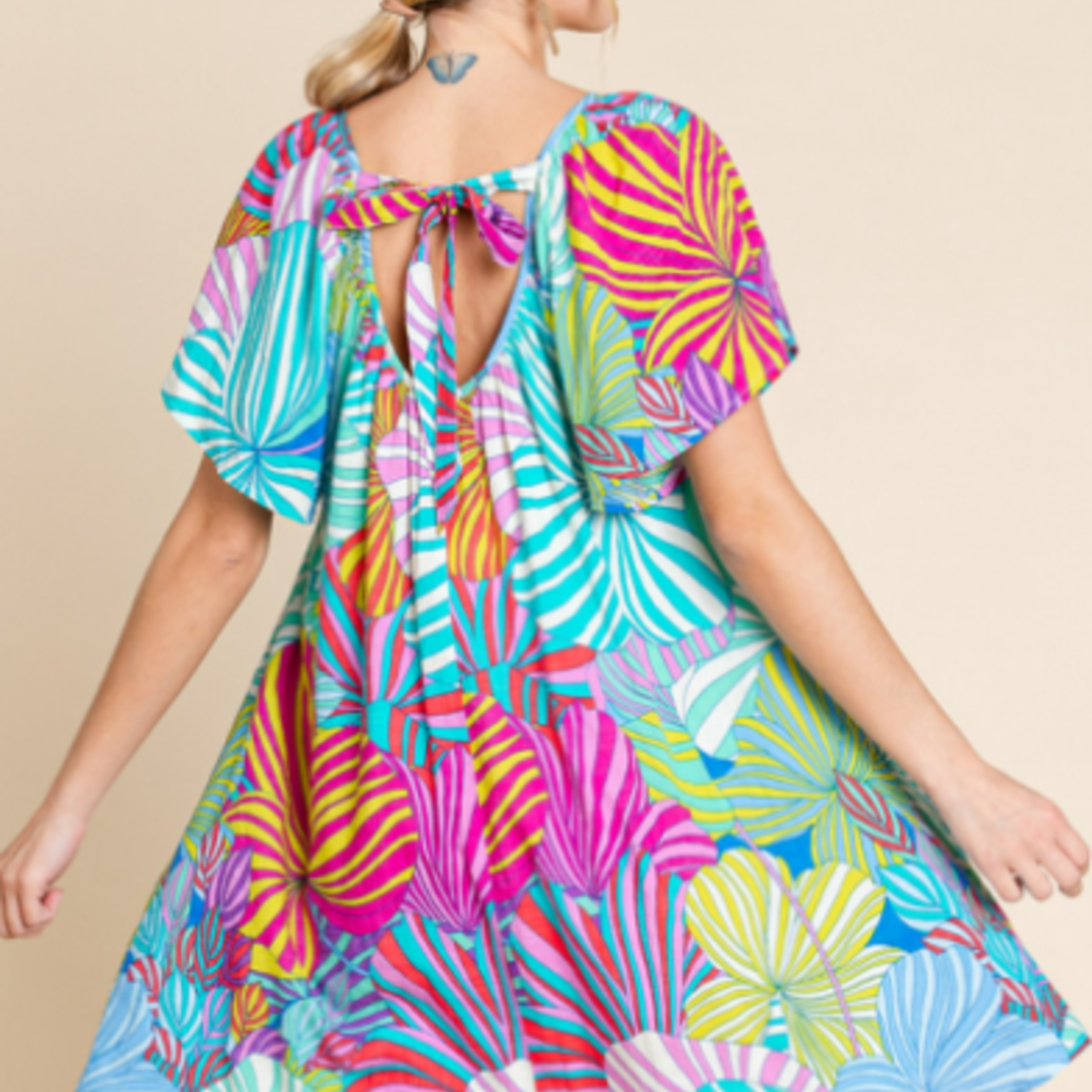 Jodifl Beach Ball Printed Ruffle Sleeve Mini Dress