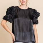 Jodifl Satin Square Top with Puff Sleeve