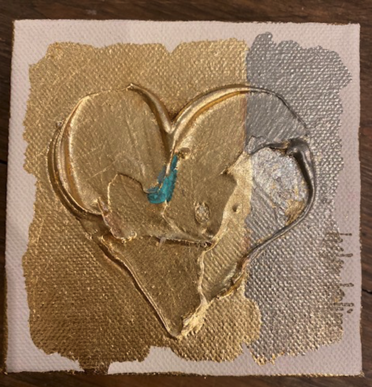 Heart Canvas by Helen Bolin | Gold/Silver | 4x4