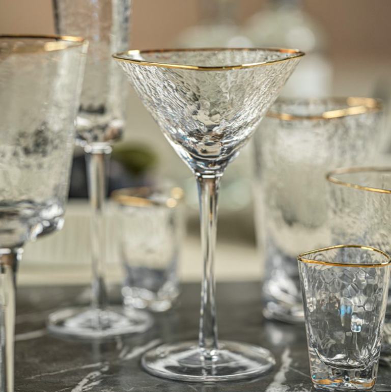 Aperitivo Triangular Martini Glass | Clear with Gold Rim