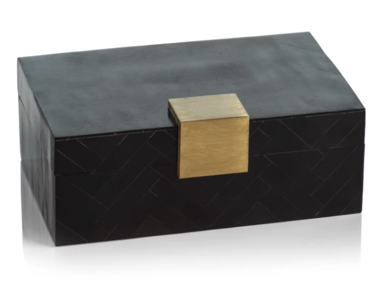 Brisbane Black Resin Inlaid Box with Brass Trim