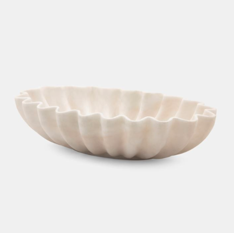 Darci Scalloped White Marble Bowl | Oval