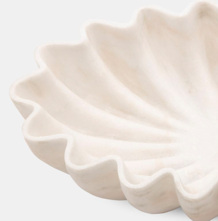 Darci Scalloped White Marble Bowl | Oval