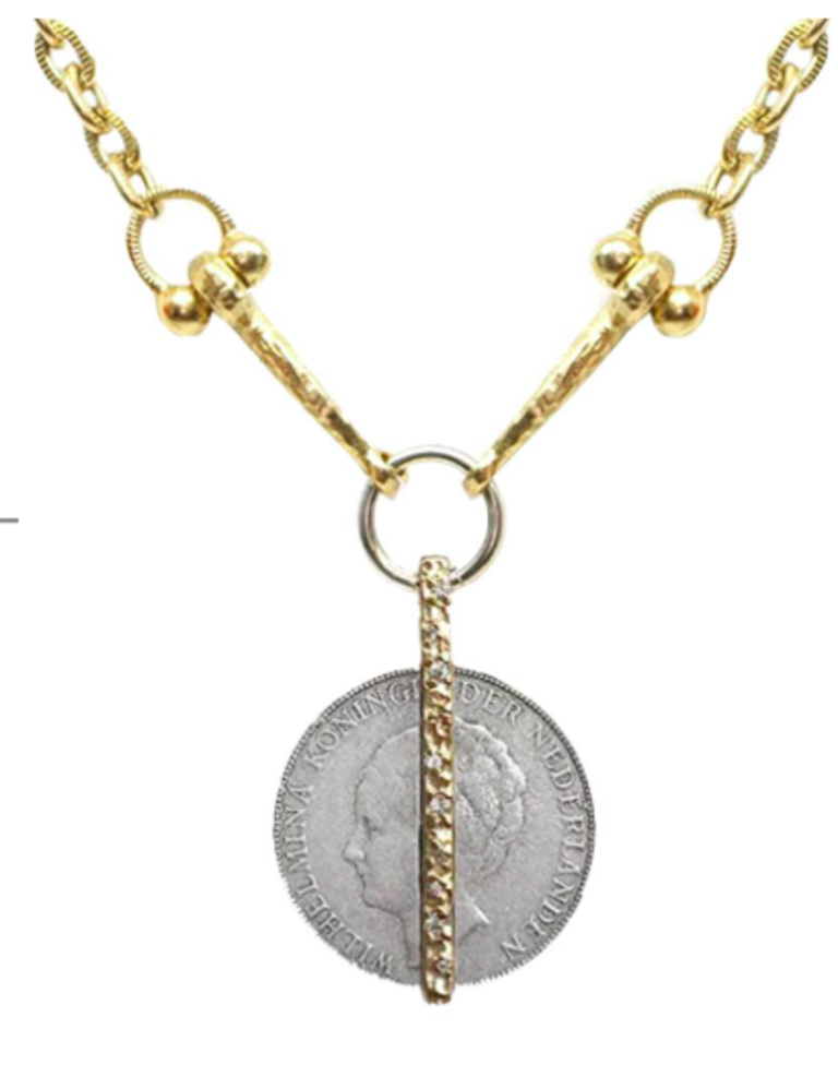 Gold Crystal Bar & Wilhelmina Coin Horsebit Necklace