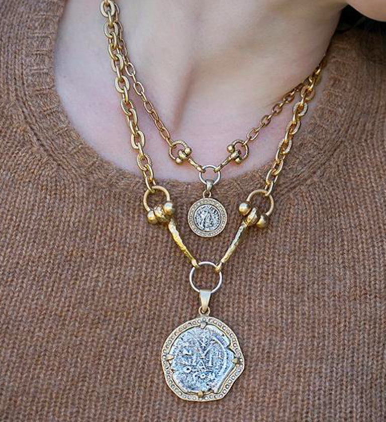 Gold Mini Coin & Horsebit Necklace
