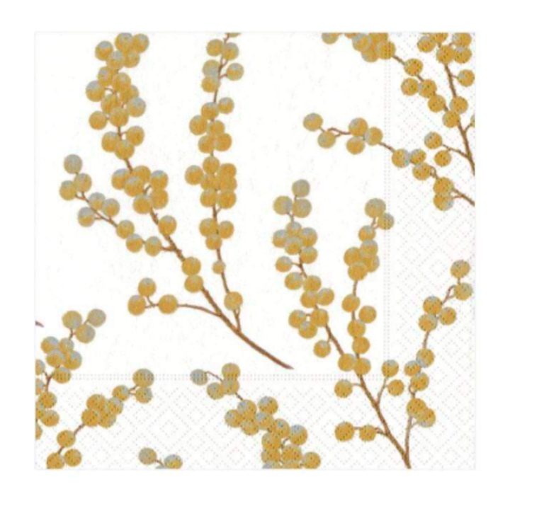 Berry Branches Gold Paper Cocktail Napkins