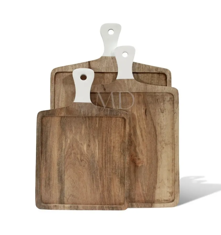 Square Cutting Board with White Handle - Small