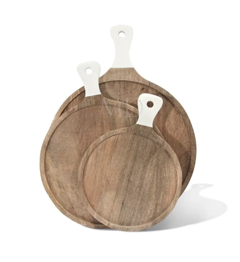 New Round Cutting Board White Handle - Small