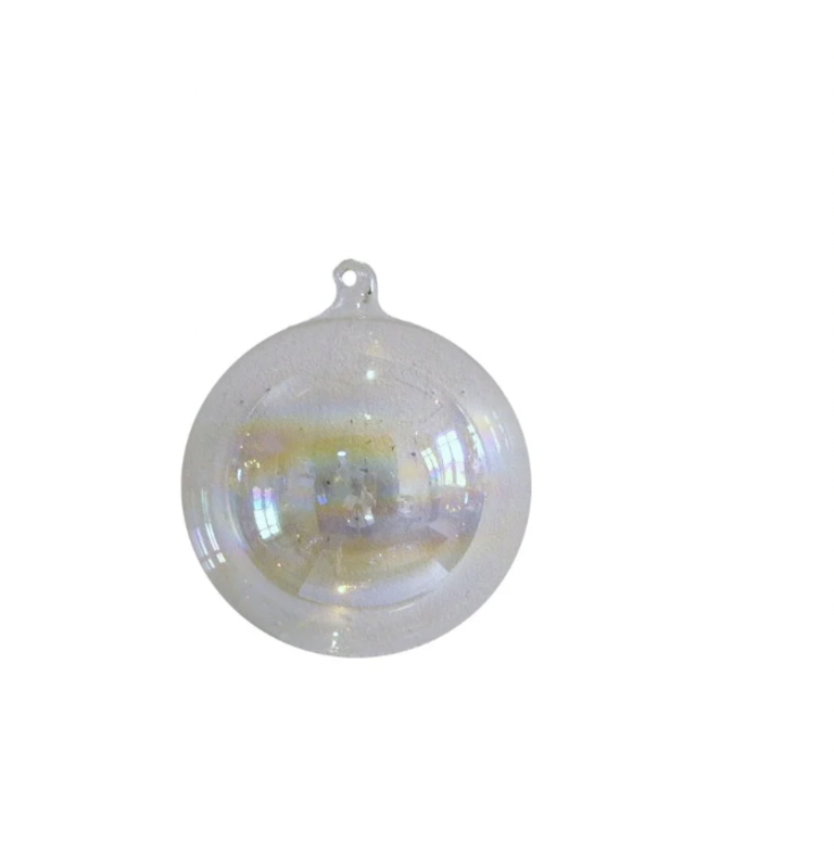 Iridescent Clear Glass Ball with Glass Hook | Large