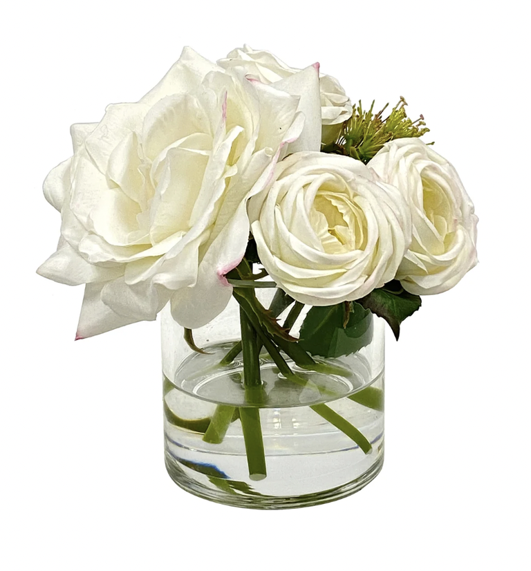 White English Rose in Glass | 7"