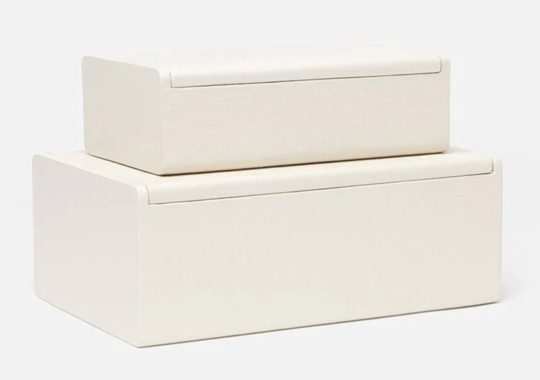 Halia White Faux Belgian Linen Box | Large