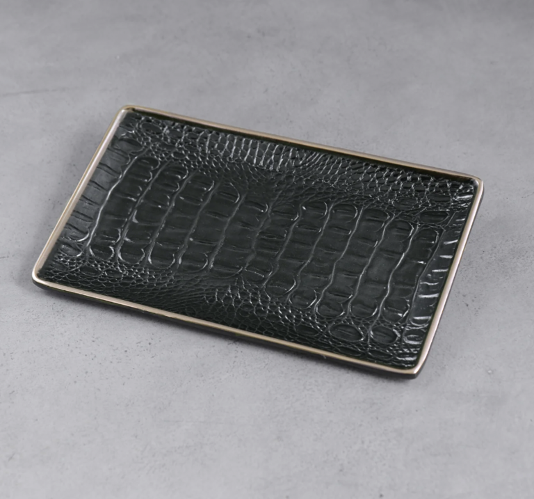 THANNI Croc Small Tray (Black and Gold)