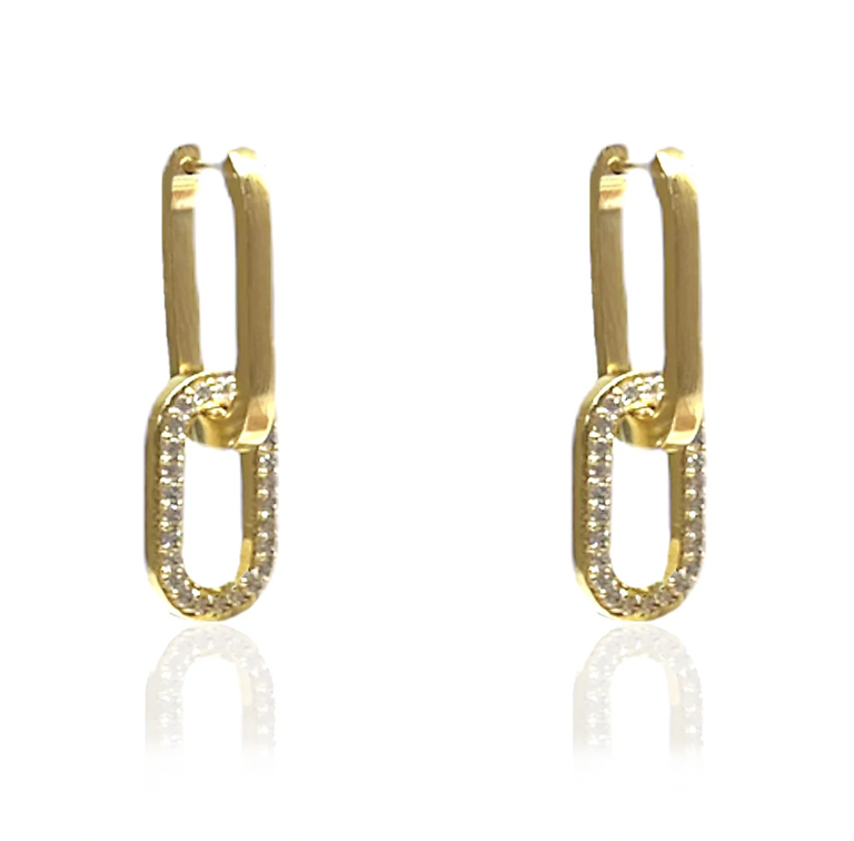 Gold Pave Rico 2 Chain Earrings | E288