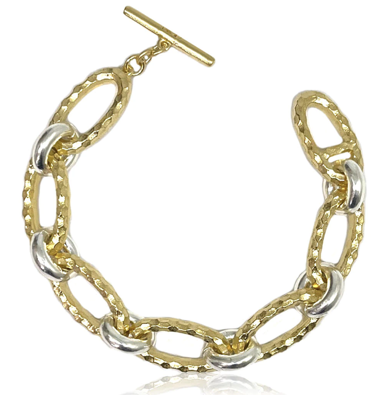 Gold 2-Tone Ravelle Hammered Chain Bracelet | 8" | B376