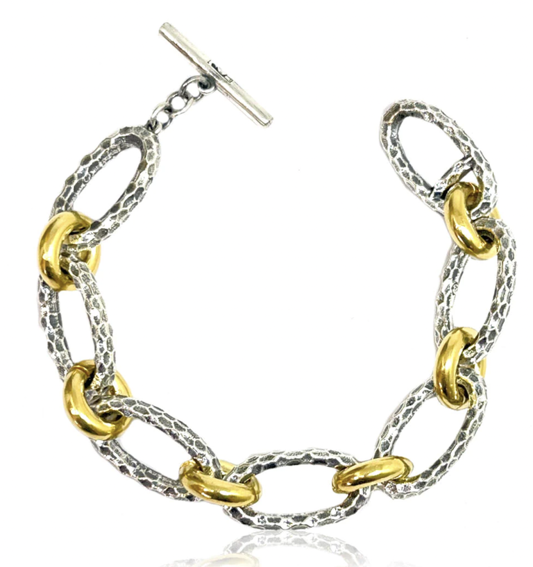 Silver 2-Tone Ravelle Hammered Chain Bracelet | B376