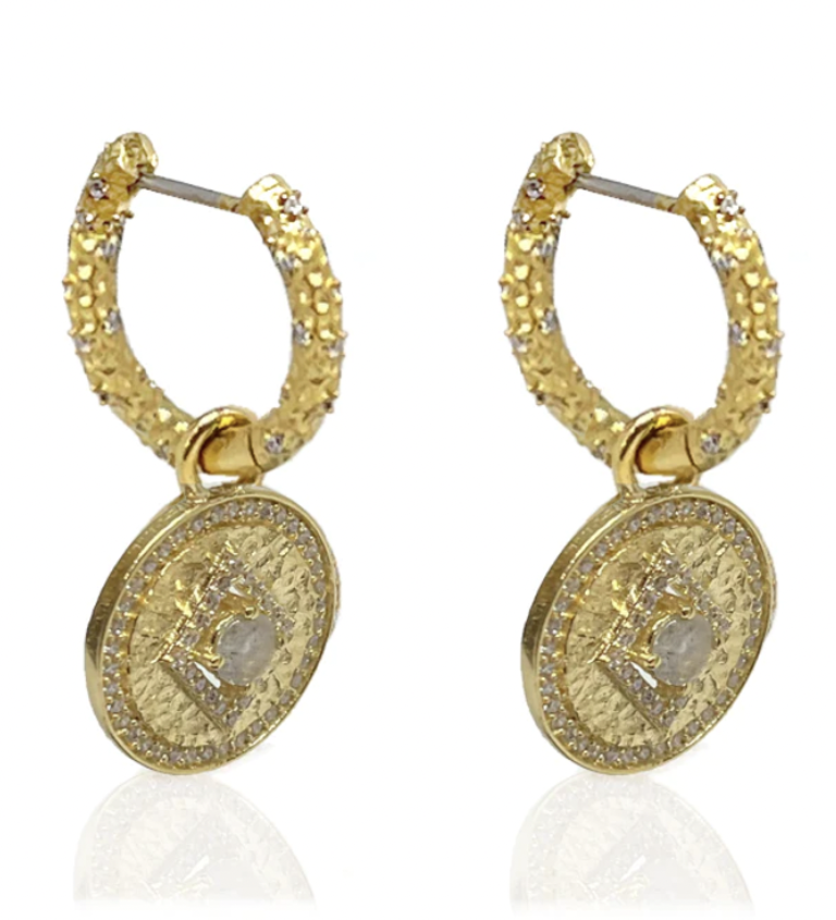 Gold Crystal Huggies with Slide on Labradorite Discs | E281