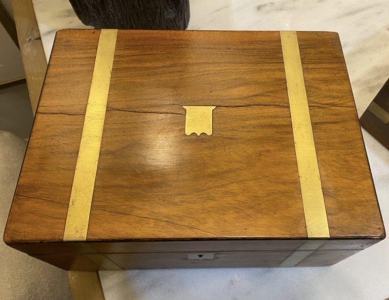Antique Walnut LapDesk Box II | Brass Crest | 6x12