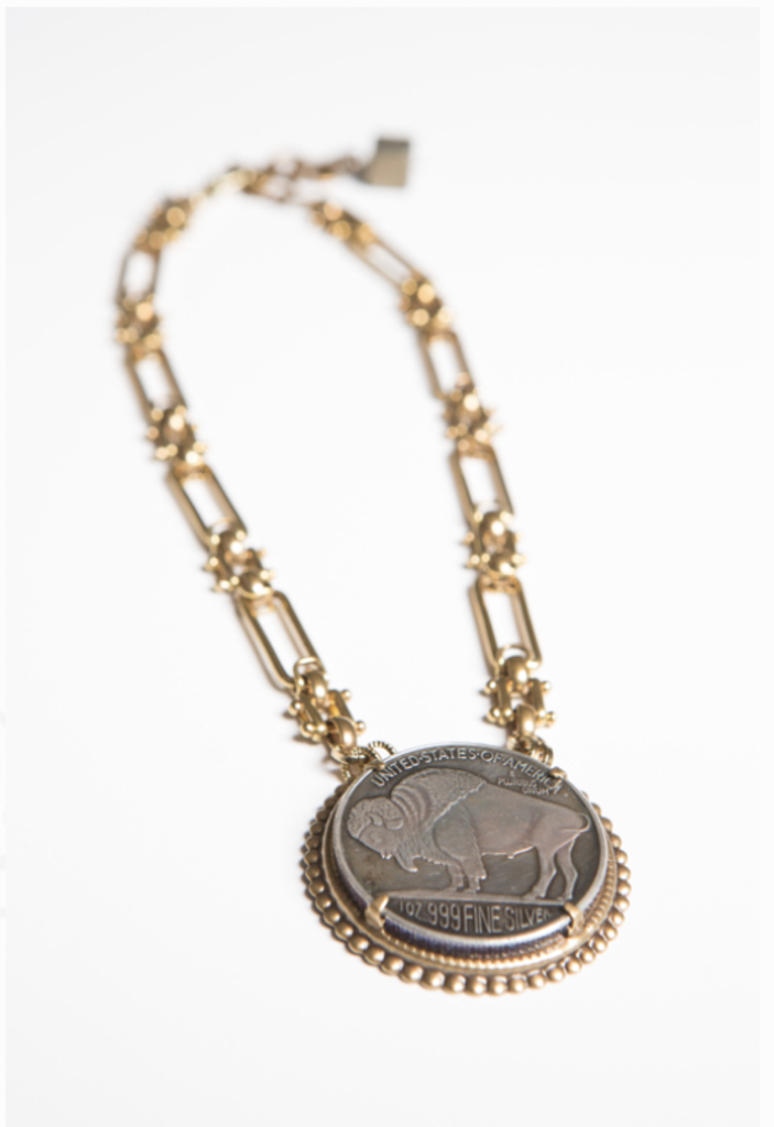 Sterling Silver Buffalo Coin Necklace | Brass | 15-18" Adjustable
