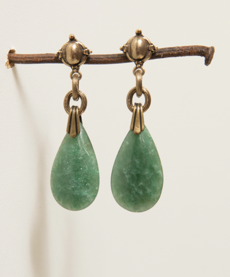 Vintage Jade Teardrop Earrings Plated Gold 2" 14kt GF French Wires