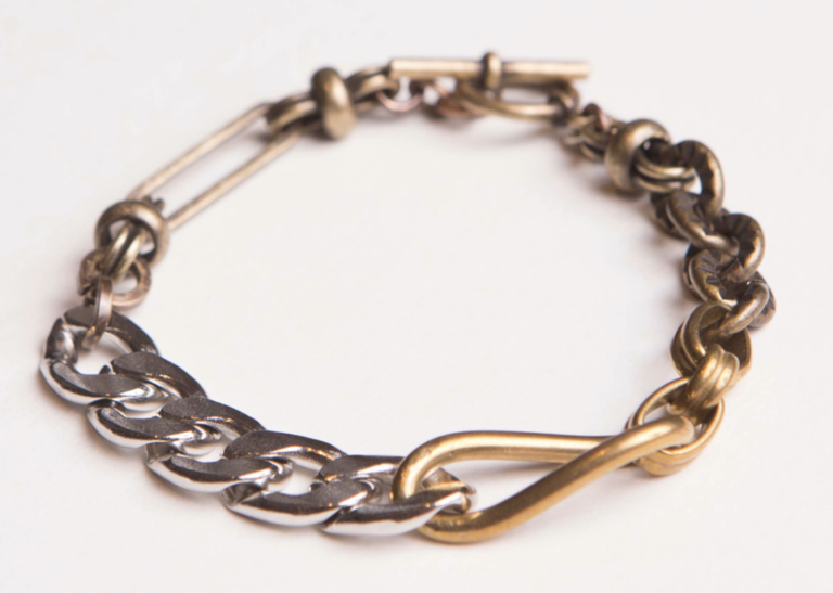 Stainless Steel & Brass Heavy Chain Bracelet  7.5/ 13" Extender