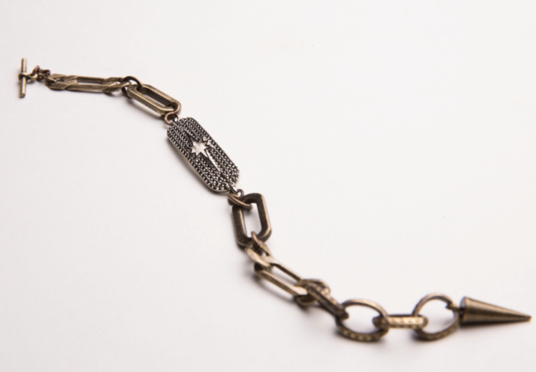 Pave Crystal Star Brass Ox Chain Bracelet 6.5-7.5 | 13" Extender