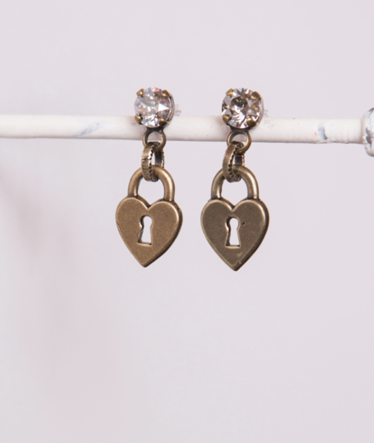Heart Lock & Black Diamond Crystal Earrings