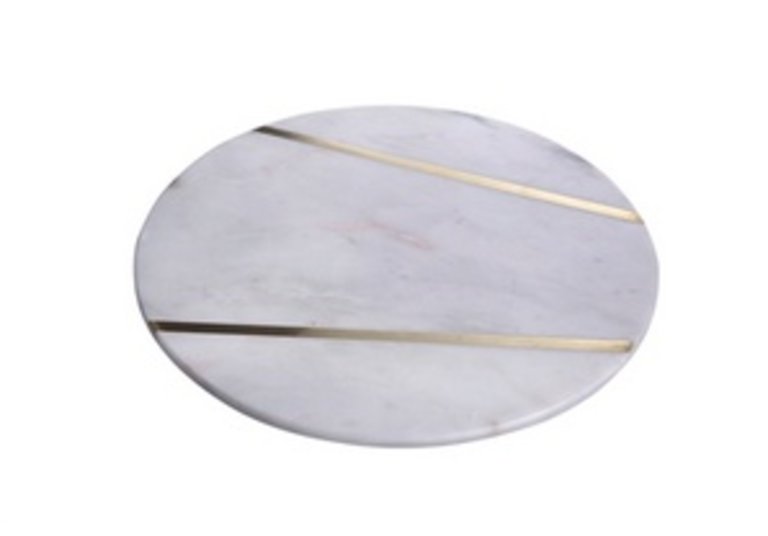 White Marble Plate w/ Brass inlay-Med