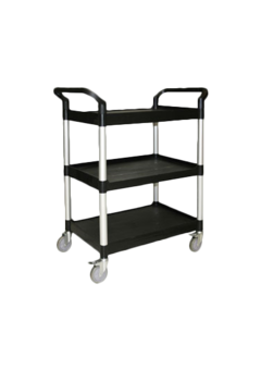 Rubbermaid FG409100BLA Xtra Black 300 lb. Three Shelf Utility Cart / Bus  Cart 40 x 20 x 37