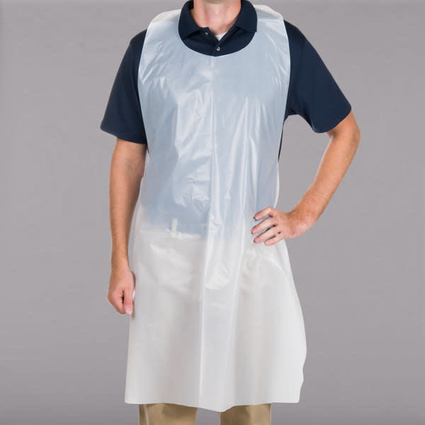 Choice Choice 682APRONH Disposable Heavy Weight White Poly Apron 46" x 28"  50 Count