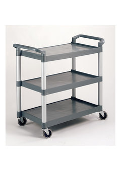 Rubbermaid FG409100BLA Xtra Black 300 lb. Three Shelf Utility Cart / Bus  Cart 40 x 20 x 37