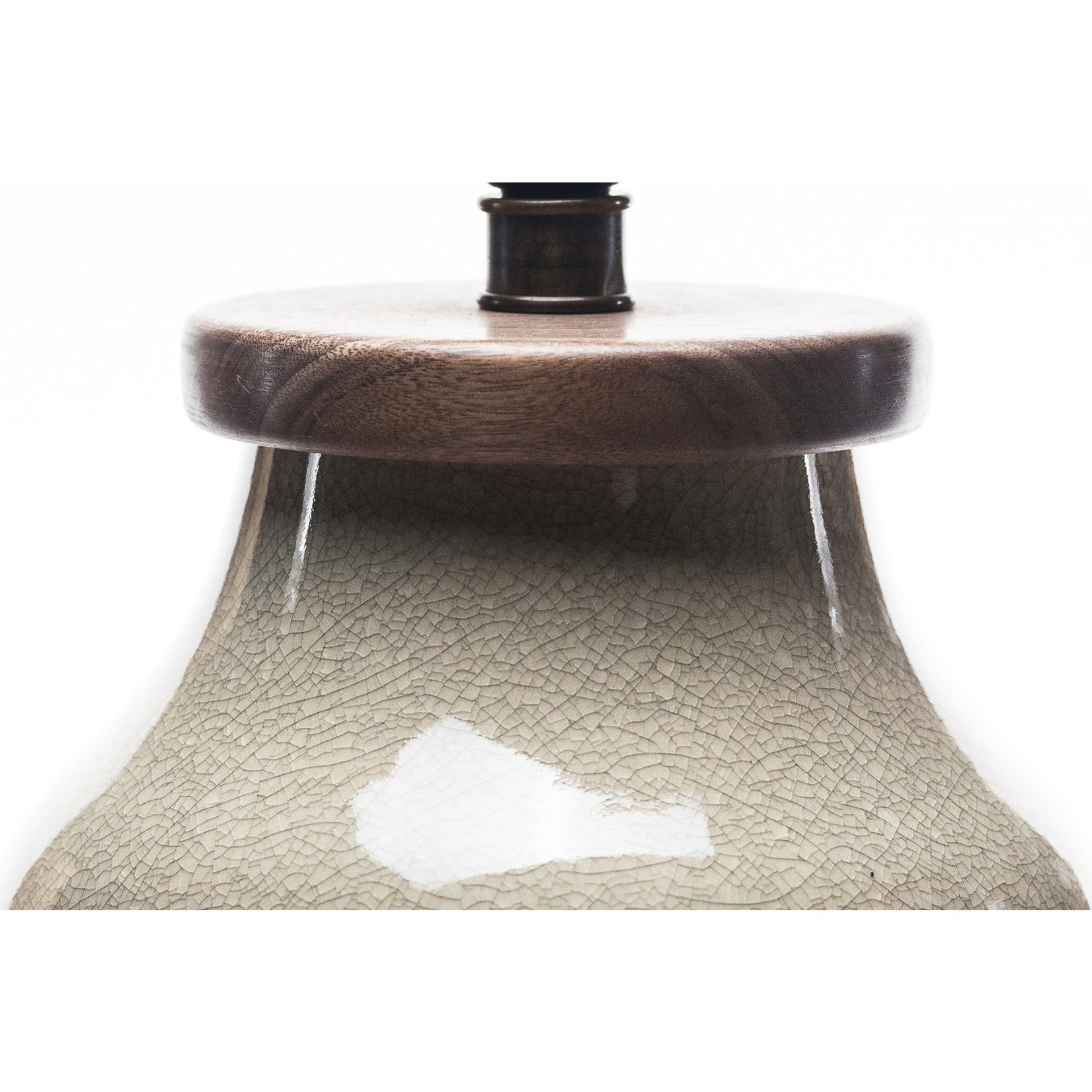 Lawrence & Scott Lagom Porcelain Table Lamp in Oyster Gray Crackle with Walnut Base