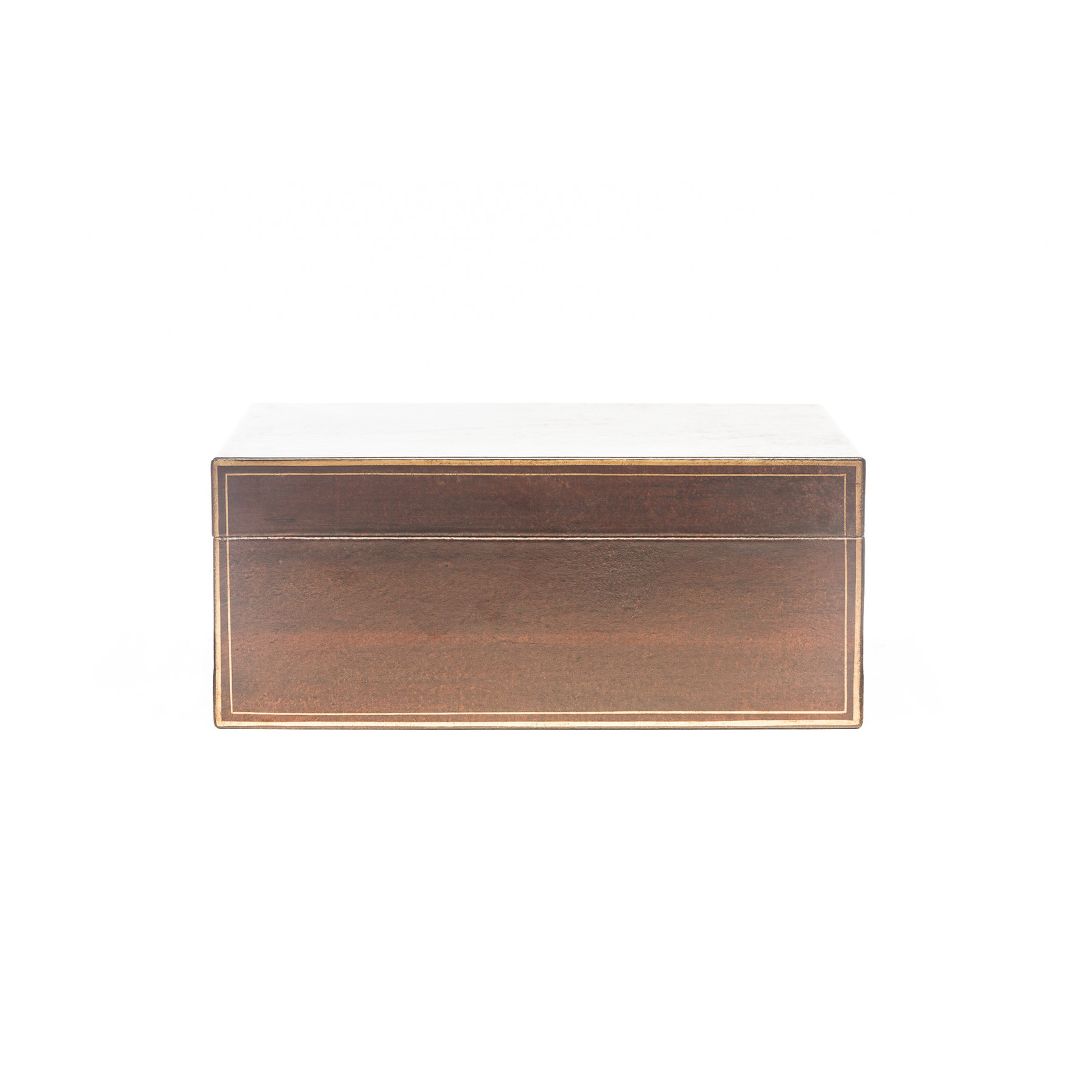 Lawrence & Scott Mahogany Regalia Leather Box(16.5") with Hand-Painted tuxedo gold trim