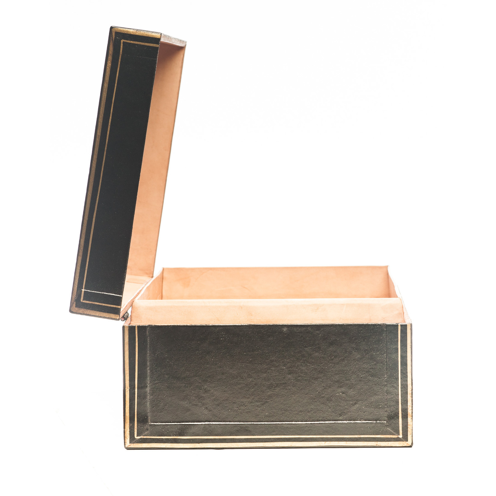Lawrence & Scott Black Regalia Leather Box  (16.5") with hand-painted tuxedo gold trim