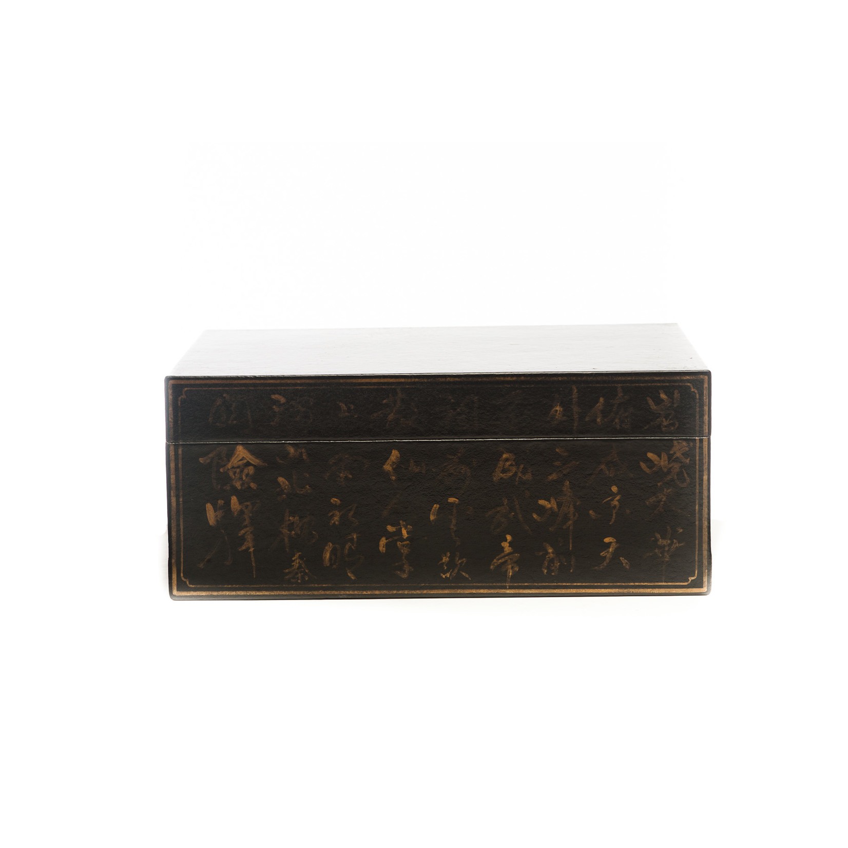 Lawrence & Scott Black Inscription Leather Box (16") with hand-painted Chinese poems