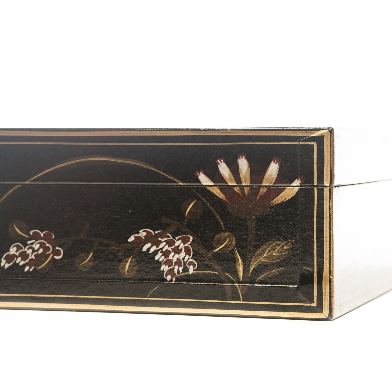 Lawrence & Scott Black Thrive Leather Box (17") with hand-painted Chrysanthemums