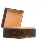 Lawrence & Scott Mahogany Meridian Leather Box ( 16.5") with hand-painted winter motif
