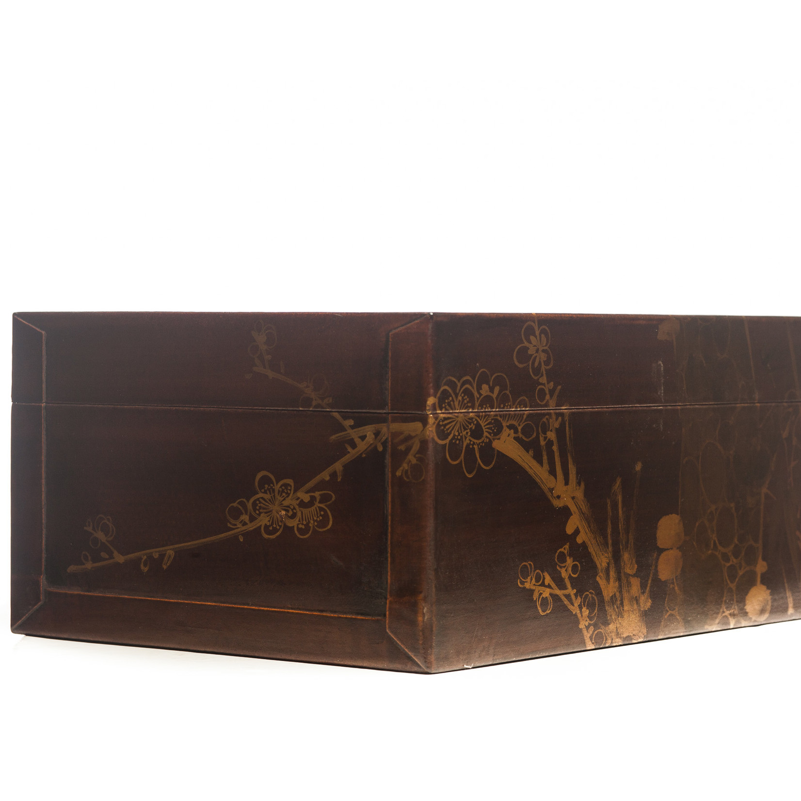 Lawrence & Scott Mahogany Meridian Leather Box ( 16.5") with hand-painted winter motif