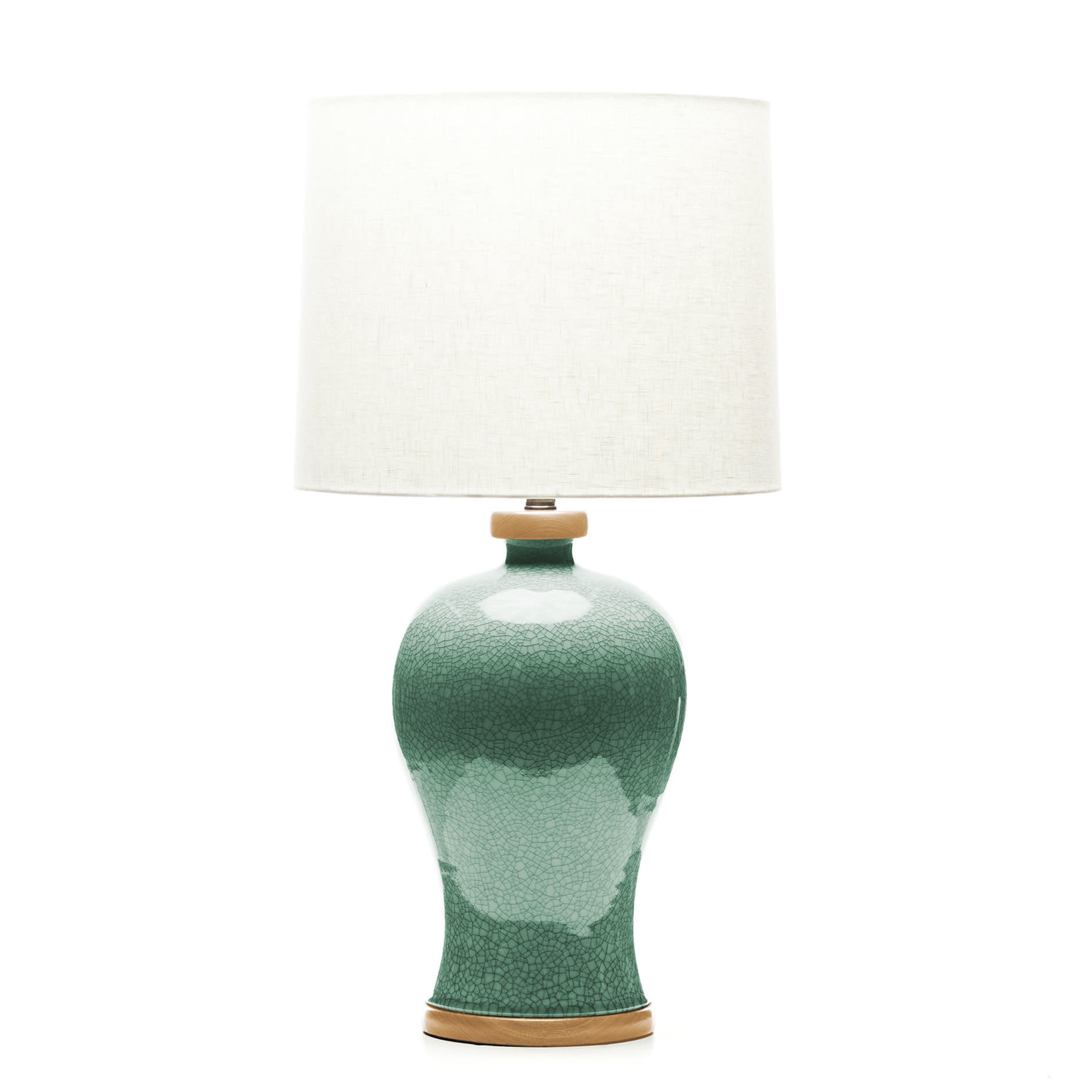 Lawrence & Scott Dashiell Table Lamp in Aquamarine Crackle with Oak Base